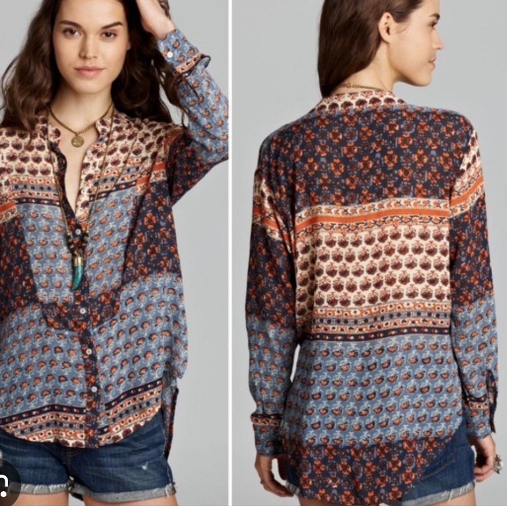 Free People Caravan Patchwork Mandarim Collar Lon… - image 2